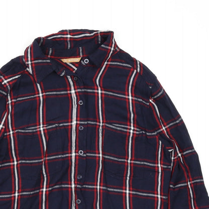 Avenue Womens Blue Check  Basic Button-Up Size 8