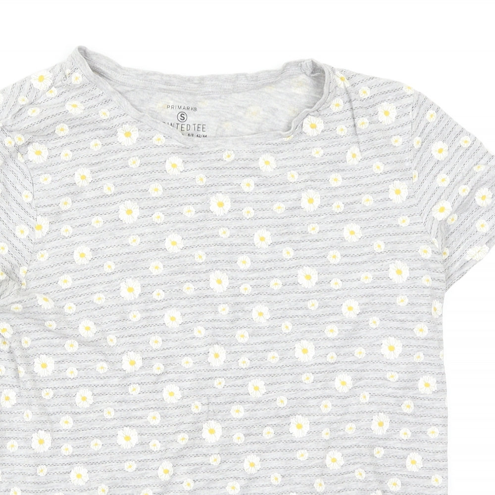 Primark Womens Grey Floral  Basic T-Shirt Size 12