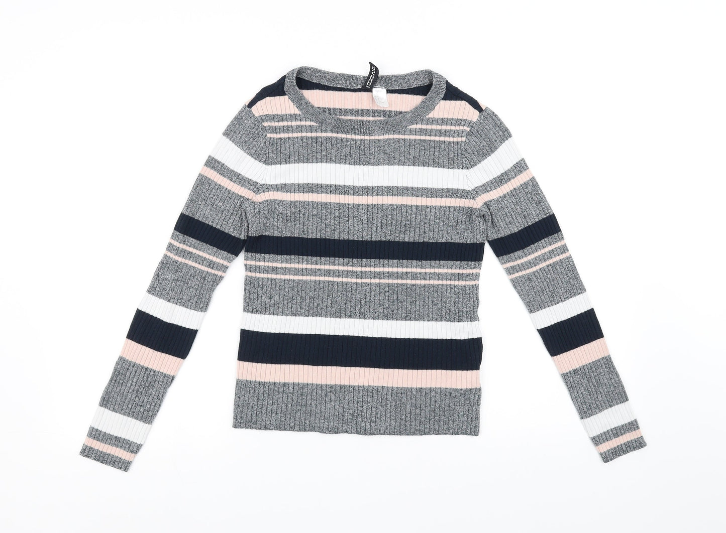 Divided Womens Grey Striped  Pullover Jumper Size M