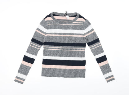 Divided Womens Grey Striped  Pullover Jumper Size M