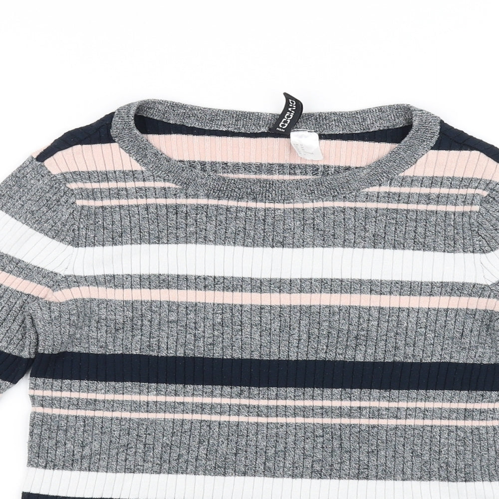 Divided Womens Grey Striped  Pullover Jumper Size M