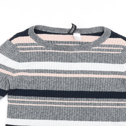Divided Womens Grey Striped  Pullover Jumper Size M