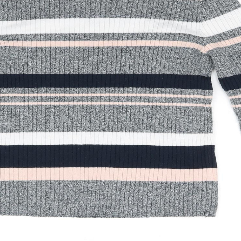 Divided Womens Grey Striped  Pullover Jumper Size M