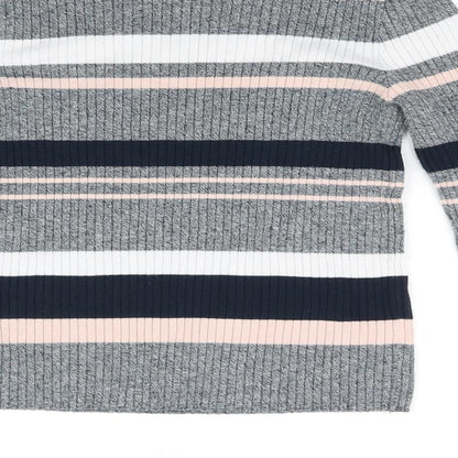 Divided Womens Grey Striped  Pullover Jumper Size M