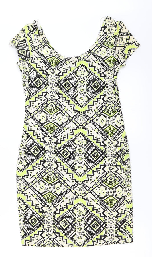 New Look Womens Yellow Geometric  Bodycon  Size 12