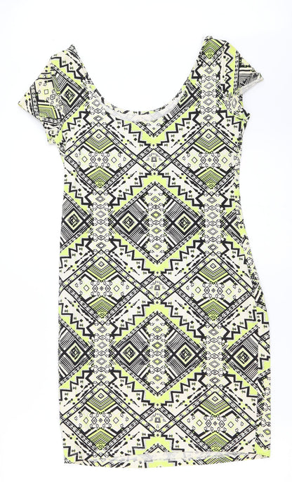 New Look Womens Yellow Geometric  Bodycon  Size 12