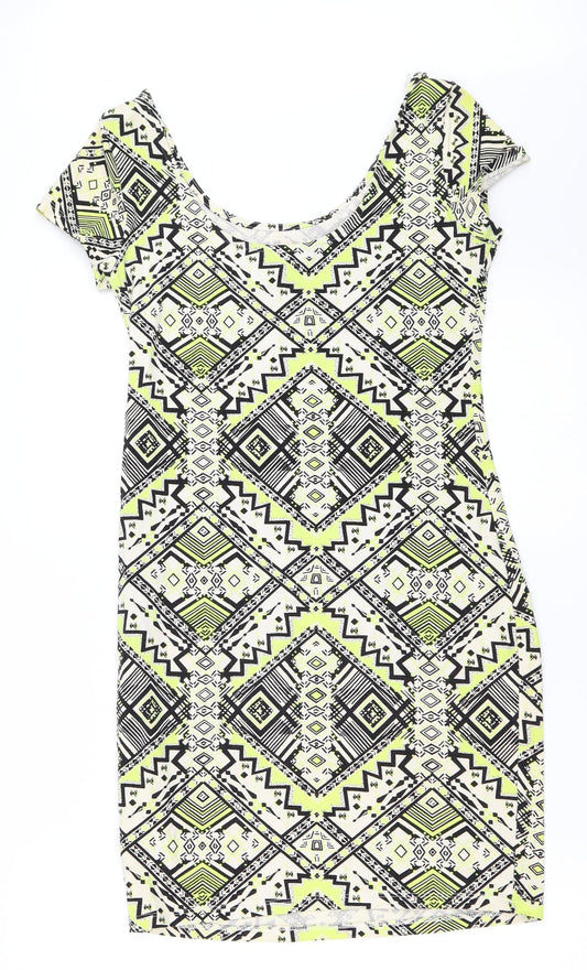 New Look Womens Yellow Geometric  Bodycon  Size 12