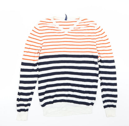 H&M Mens White Striped  Pullover Jumper Size M