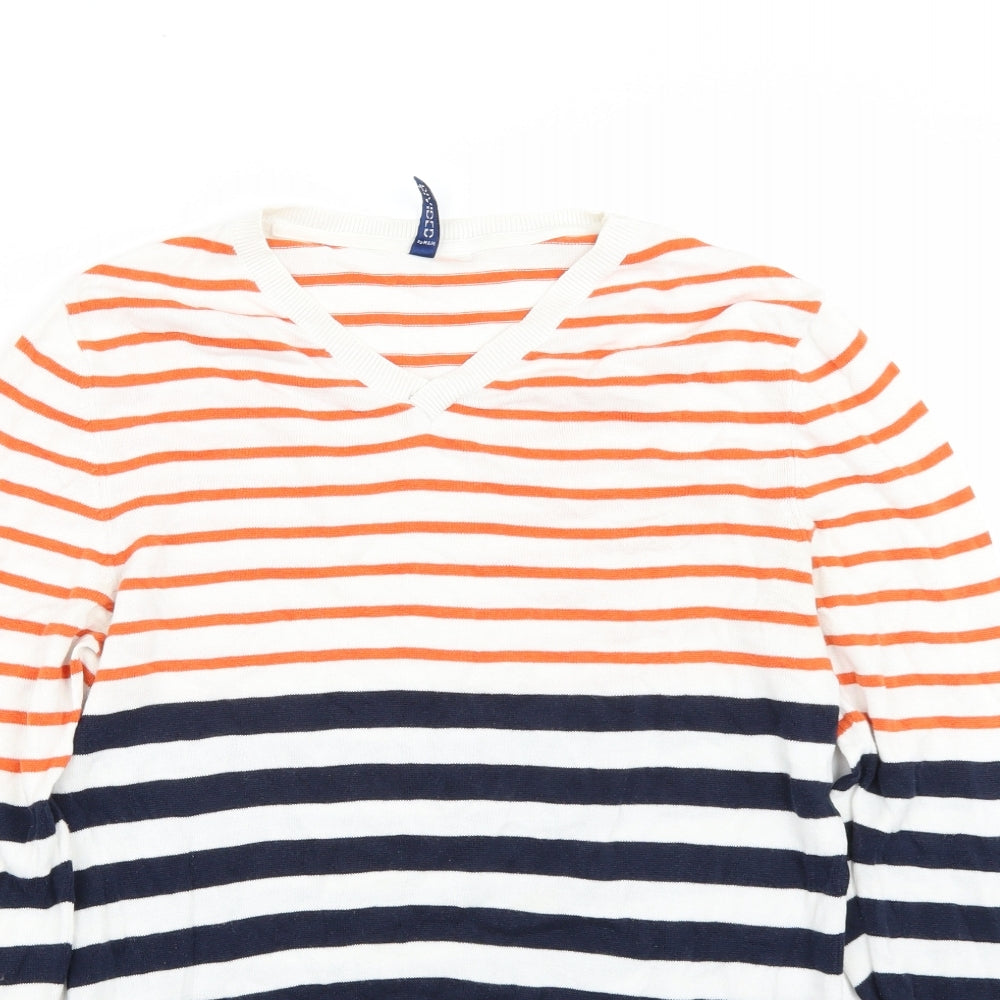 H&M Mens White Striped  Pullover Jumper Size M