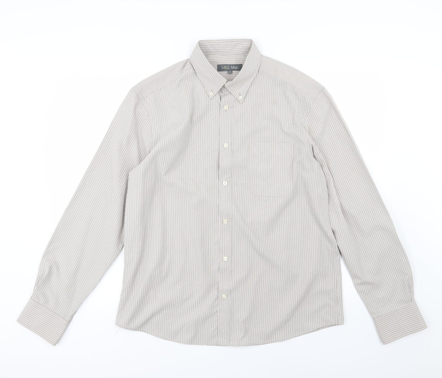 Mens UK Size M Marks and Spencer Brown  Button-Up Long Sleeve Casual Shirt