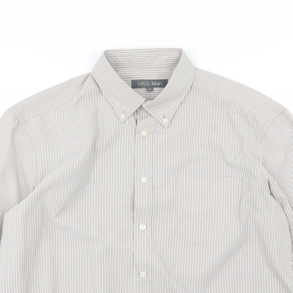 Mens UK Size M Marks and Spencer Brown  Button-Up Long Sleeve Casual Shirt