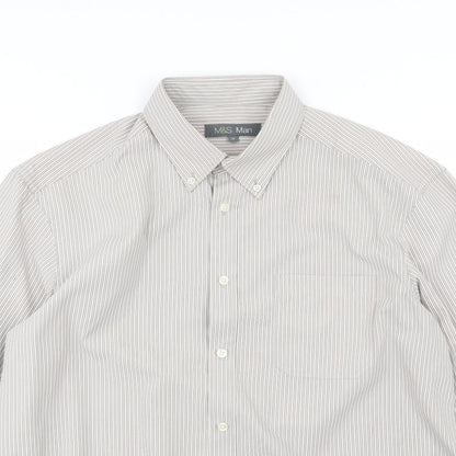 Mens UK Size M Marks and Spencer Brown  Button-Up Long Sleeve Casual Shirt