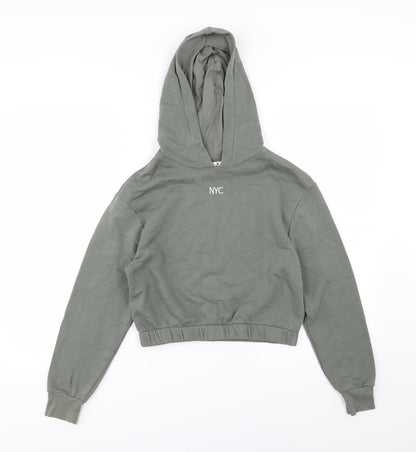 H&M Girls Green  Jersey Pullover Hoodie Size 10-11 Years  - NYC Cropped