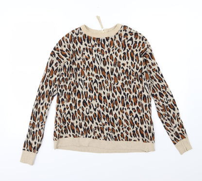 H&M Womens Brown Animal Print Knit Pullover Jumper Size XS