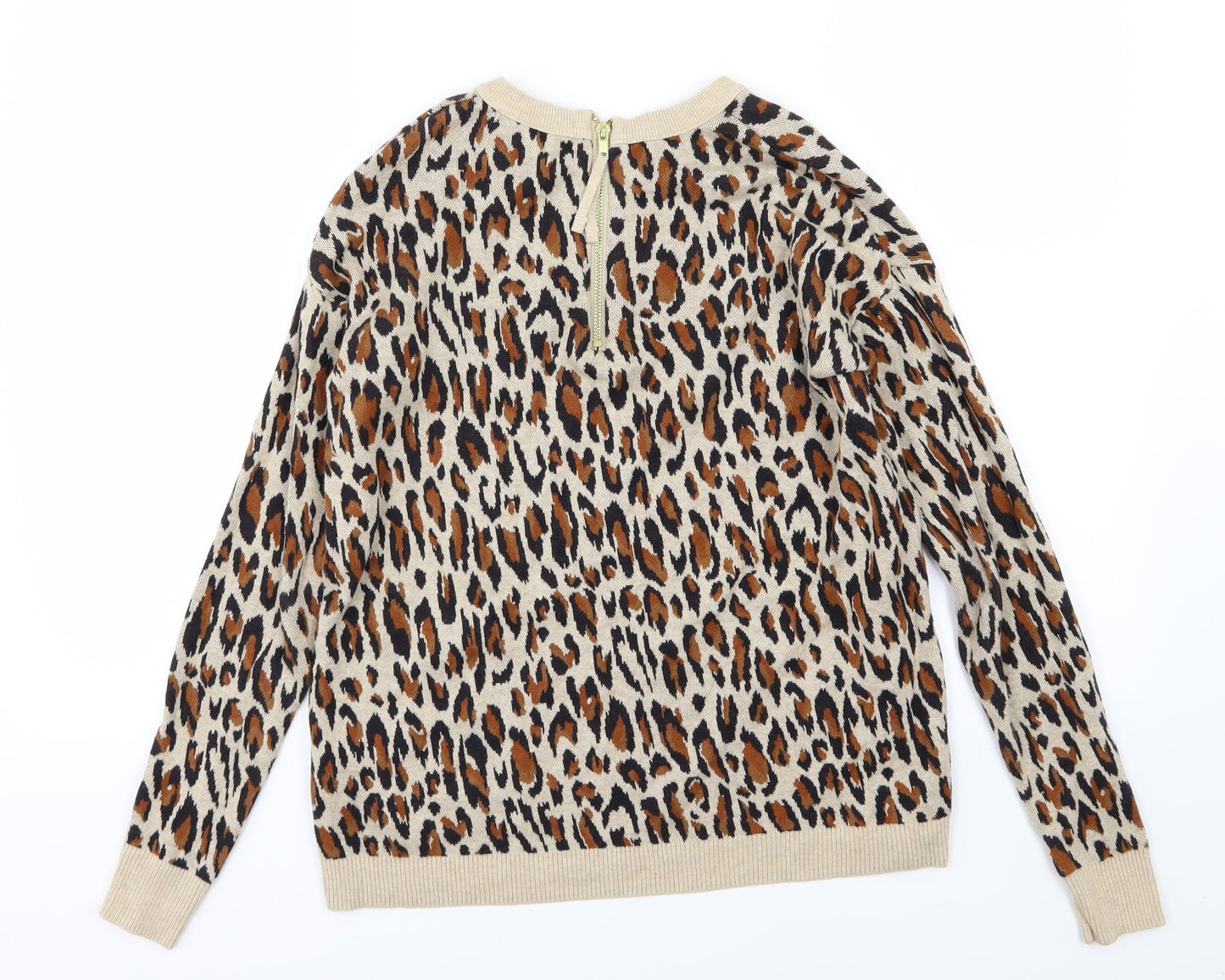 H&M Womens Brown Animal Print Knit Pullover Jumper Size XS