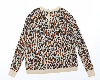 H&M Womens Brown Animal Print Knit Pullover Jumper Size XS