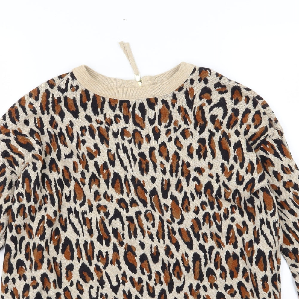 H&M Womens Brown Animal Print Knit Pullover Jumper Size XS