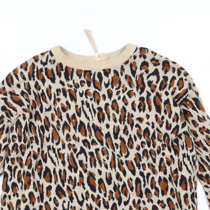 H&M Womens Brown Animal Print Knit Pullover Jumper Size XS