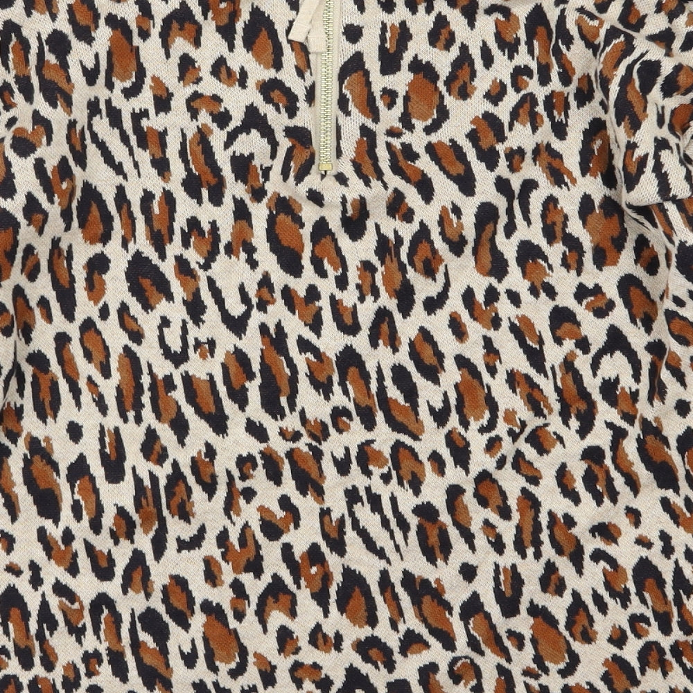 H&M Womens Brown Animal Print Knit Pullover Jumper Size XS