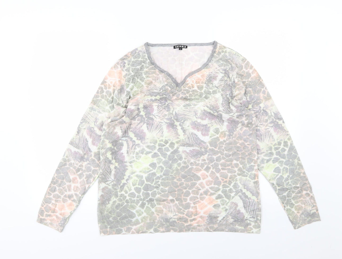 Casamia Womens Multicoloured Geometric Knit Pullover Jumper Size L