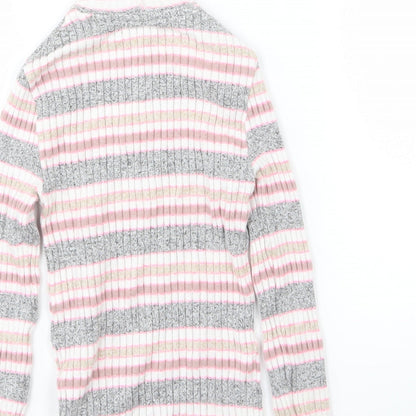 M&Co Girls Multicoloured Striped Knit Pullover Jumper Size 5-6 Years