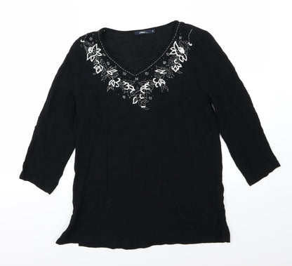 DASH Womens Black Floral  Basic Blouse Size 10