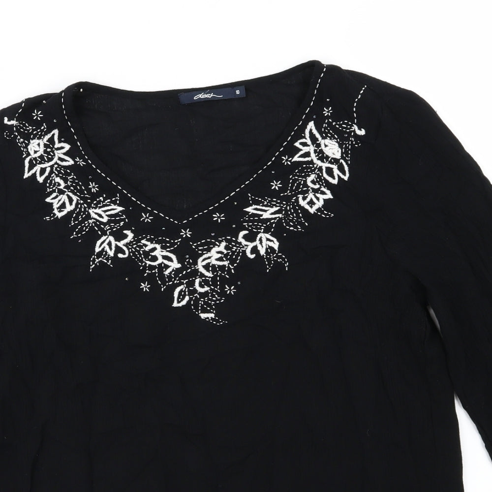 DASH Womens Black Floral  Basic Blouse Size 10