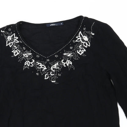 DASH Womens Black Floral  Basic Blouse Size 10
