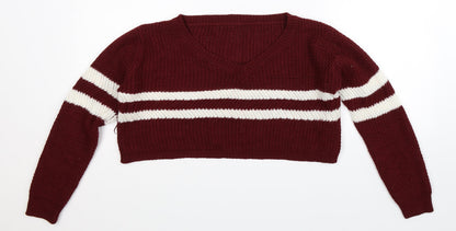 Preworn Womens Brown Striped Knit Pullover Jumper Size L  - Cropped