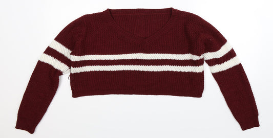 Preworn Womens Brown Striped Knit Pullover Jumper Size L  - Cropped