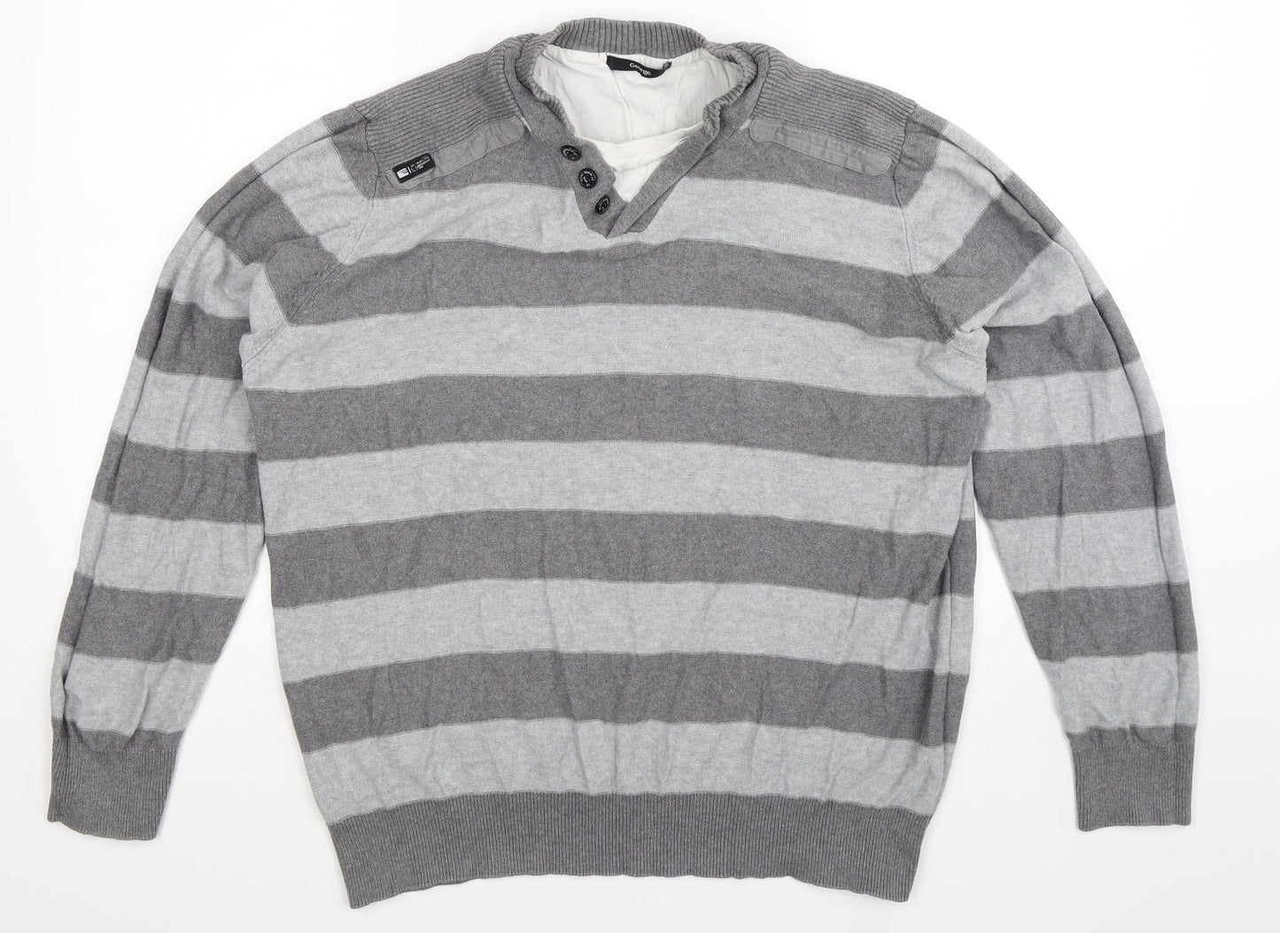 George Mens Grey Striped Knit Pullover Jumper Size XL