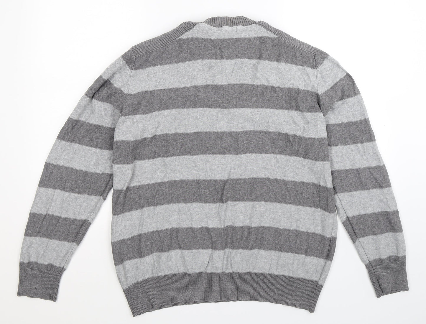 George Mens Grey Striped Knit Pullover Jumper Size XL