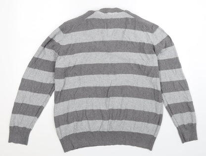 George Mens Grey Striped Knit Pullover Jumper Size XL