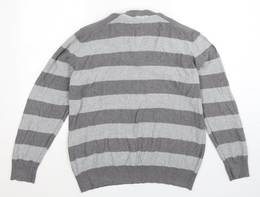 George Mens Grey Striped Knit Pullover Jumper Size XL