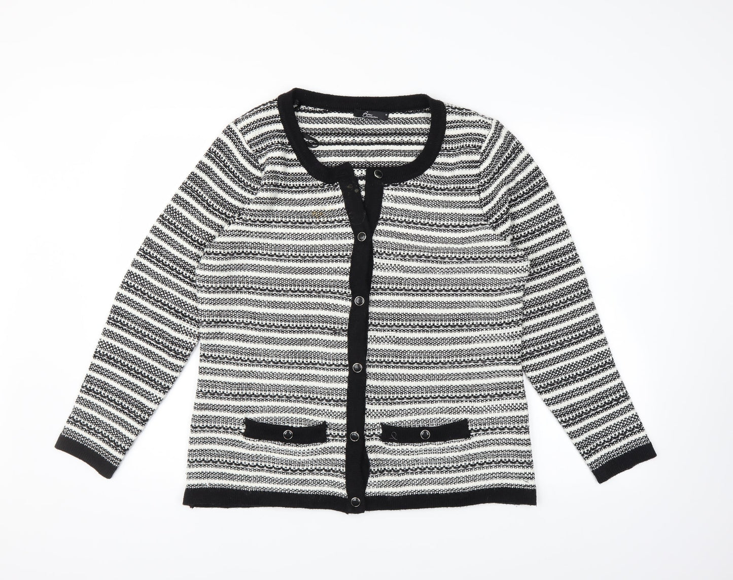 BM Womens White Striped Knit Cardigan Jumper Size M