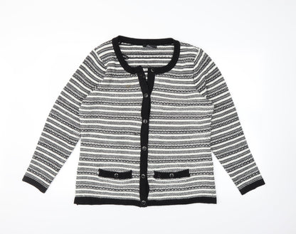 BM Womens White Striped Knit Cardigan Jumper Size M