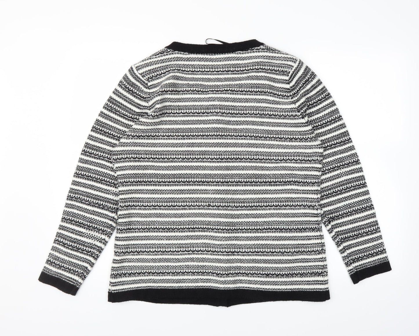 BM Womens White Striped Knit Cardigan Jumper Size M