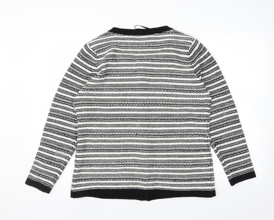 BM Womens White Striped Knit Cardigan Jumper Size M