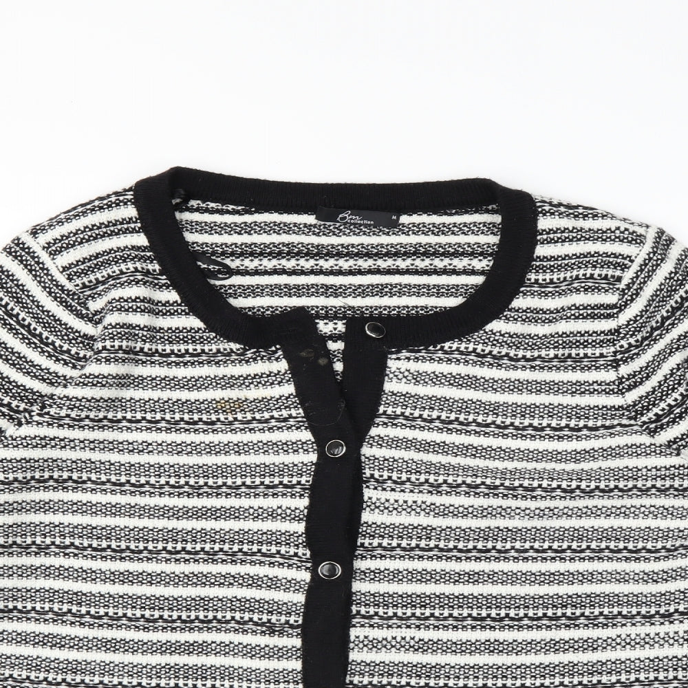 BM Womens White Striped Knit Cardigan Jumper Size M
