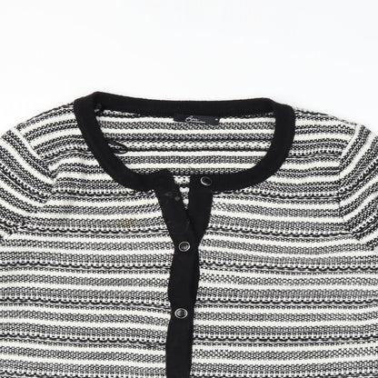 BM Womens White Striped Knit Cardigan Jumper Size M