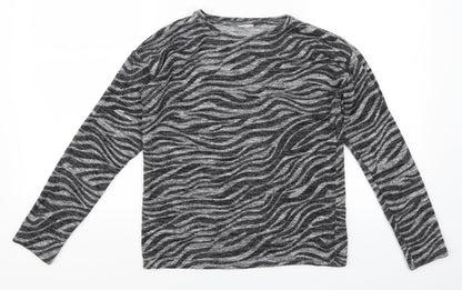 F&F Girls Grey Animal Print  Pullover Jumper Size 11-12 Years
