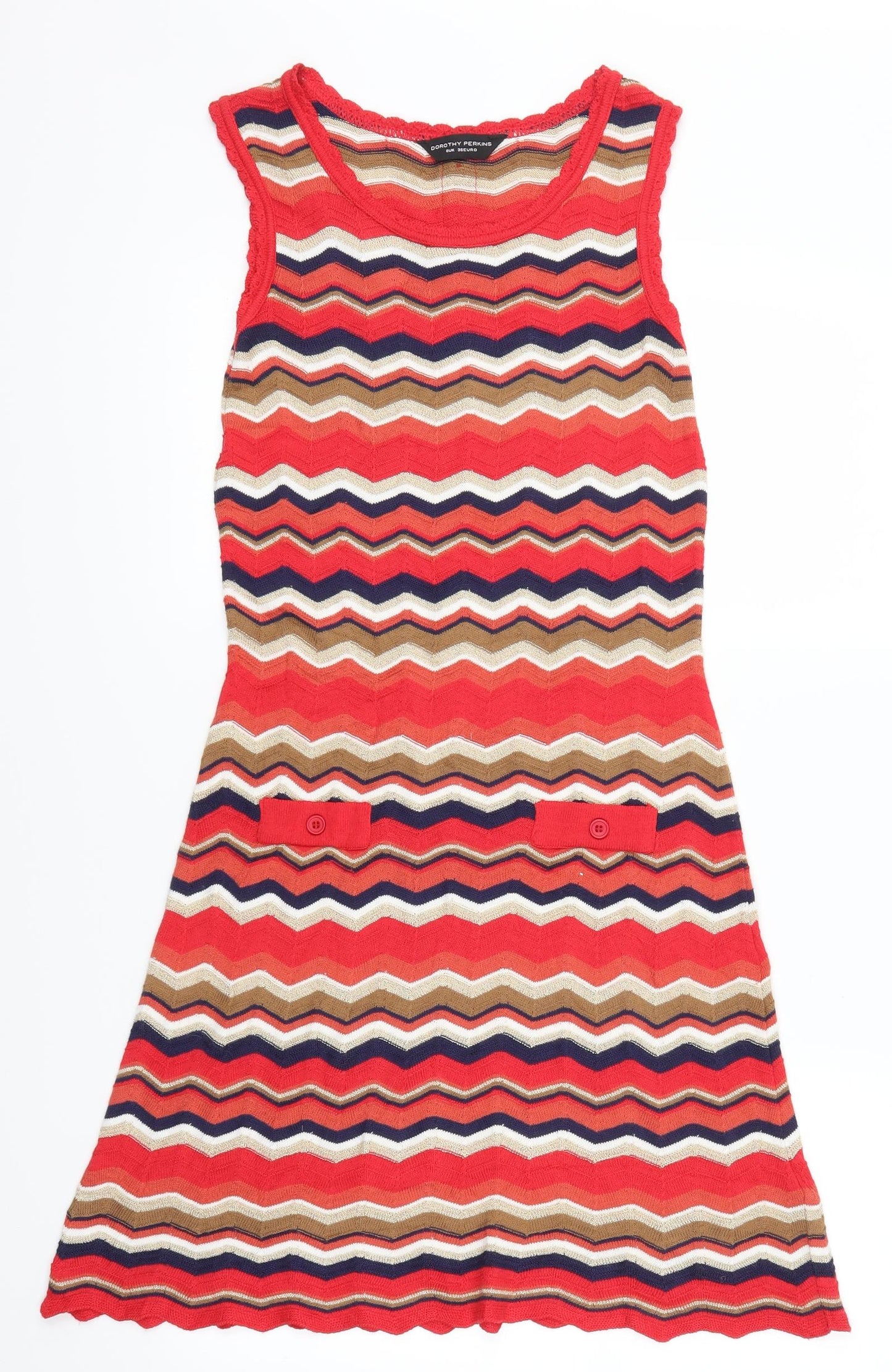 Dorothy Perkins Womens Red Striped  A-Line  Size 8