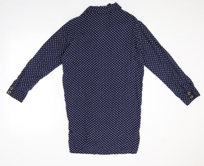 Native Youth Womens Blue Polka Dot  Basic Button-Up Size S