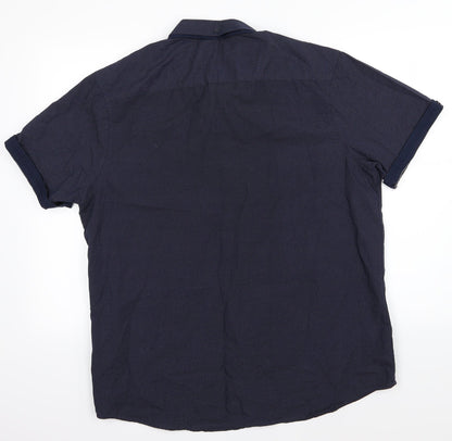 Mens UK Size XL Cedar Wood State Blue  Button-Up Short Sleeve Casual Shirt