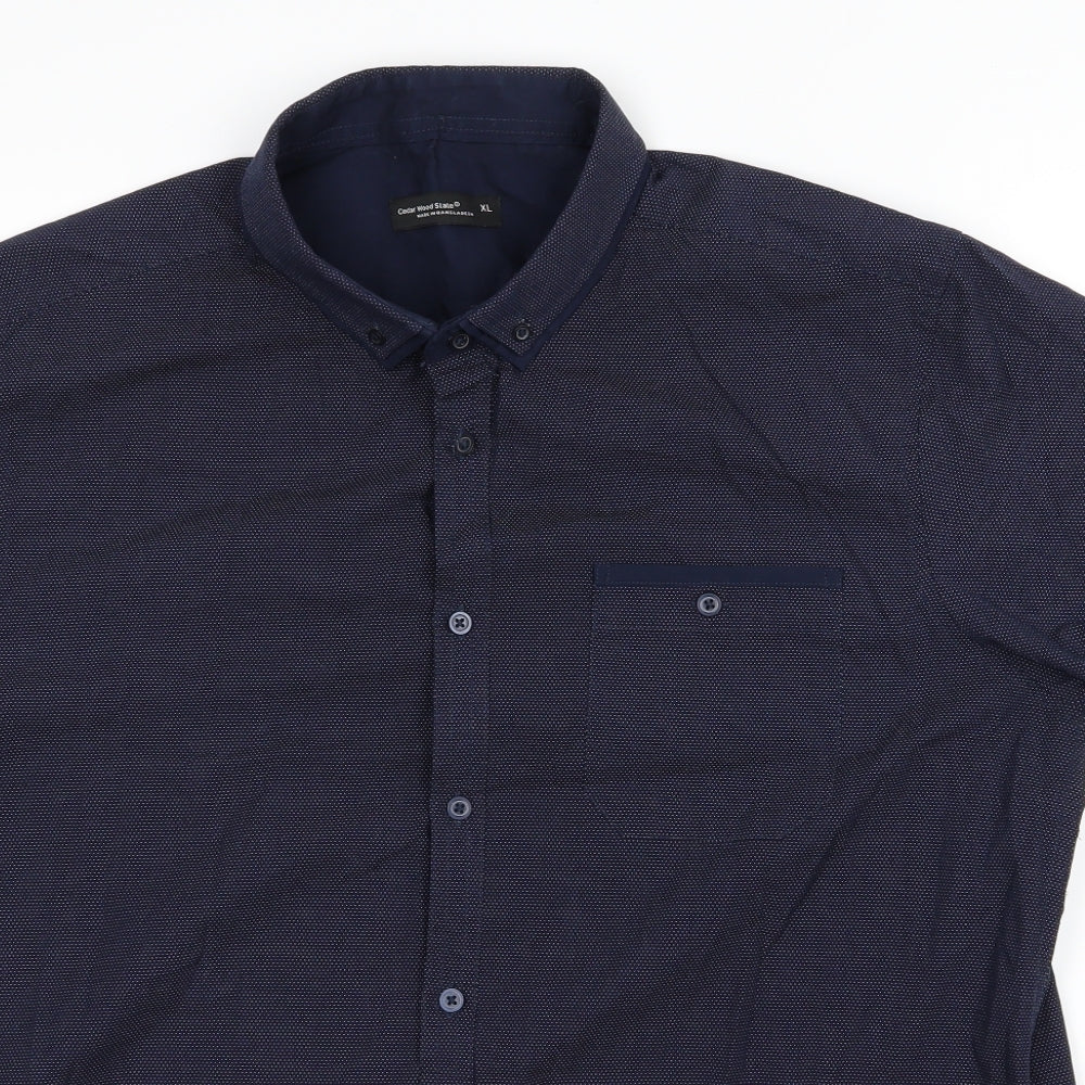 Mens UK Size XL Cedar Wood State Blue  Button-Up Short Sleeve Casual Shirt