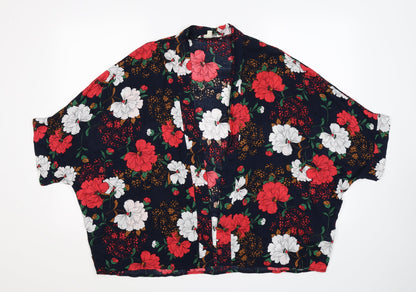 Yumi Womens Blue Floral  Wrap Jumper Size S
