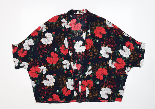 Yumi Womens Blue Floral  Wrap Jumper Size S