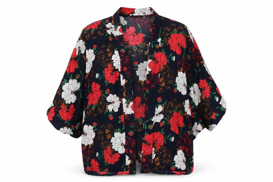 Yumi Womens Blue Floral  Wrap Jumper Size S