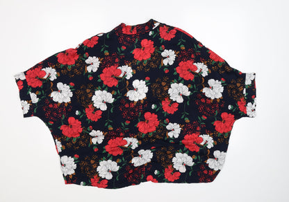Yumi Womens Blue Floral  Wrap Jumper Size S