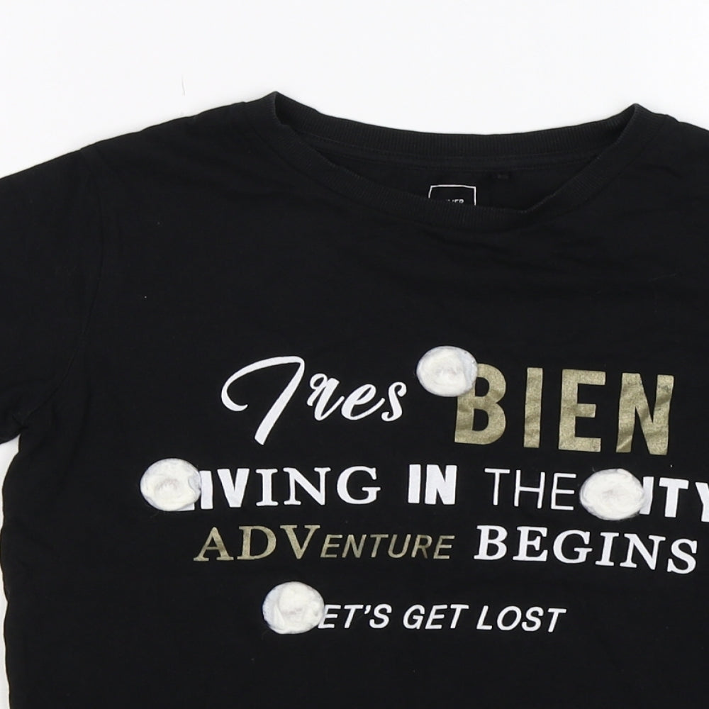 rivber island Girls Black   Basic T-Shirt Size 9-10 Years  - adventure graphic